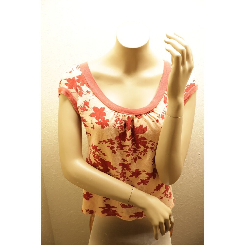 Twenty One Pink Tank Top Floral Red leaf Sleeveless Boho Size Small No Size Tag
